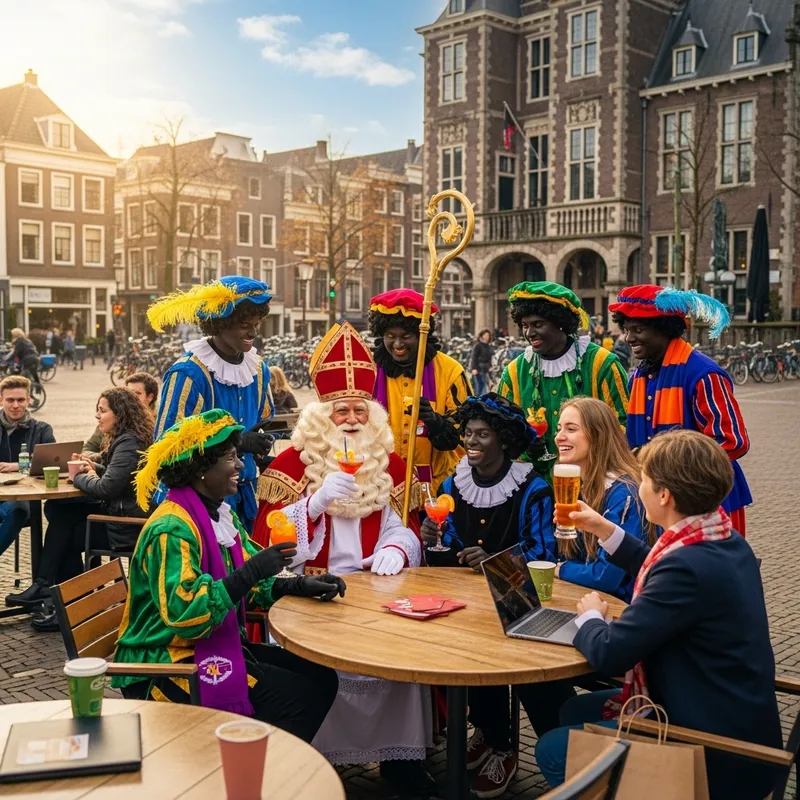 Sinterklaas and Dutch Students Enjoying Cocktails at Neude, Utrecht Sinterklaas and Dutch Students Enjoying Cocktails at Neude, Utrecht