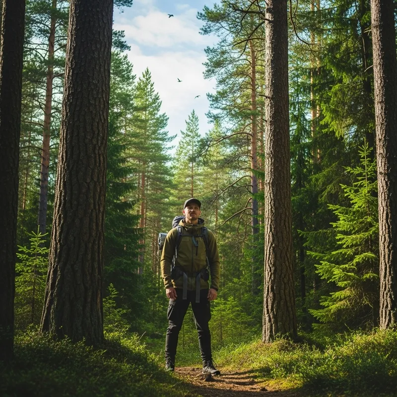 Finnish Man in Forest - Serene Outdoor Adventure Finnish Man in Forest - Serene Outdoor Adventure