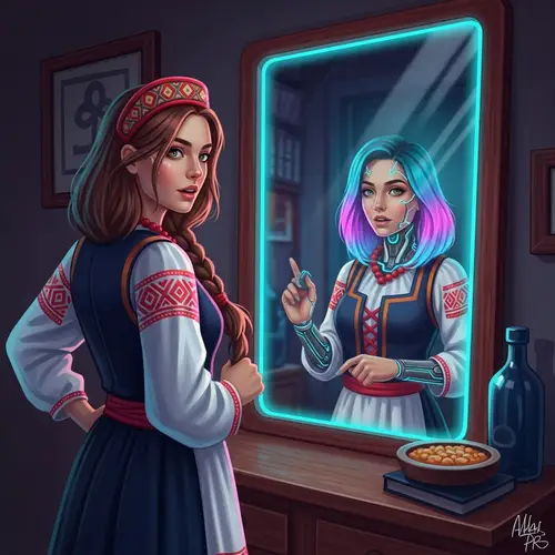 Futuristic Cyberpunk Woman Reflection | Digital Art