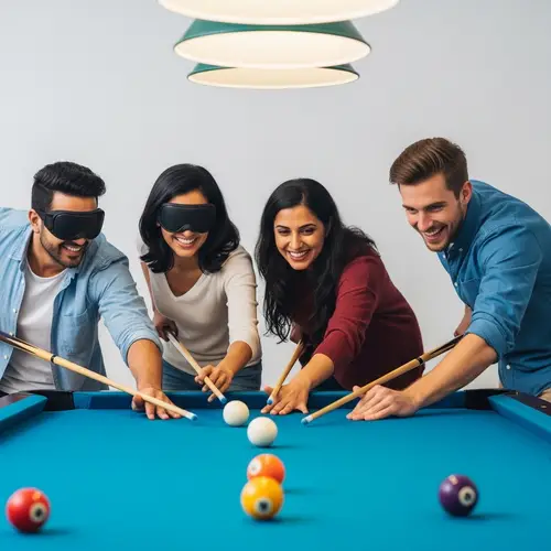 Blind Players Enjoy Pool Game with Colorful Canes