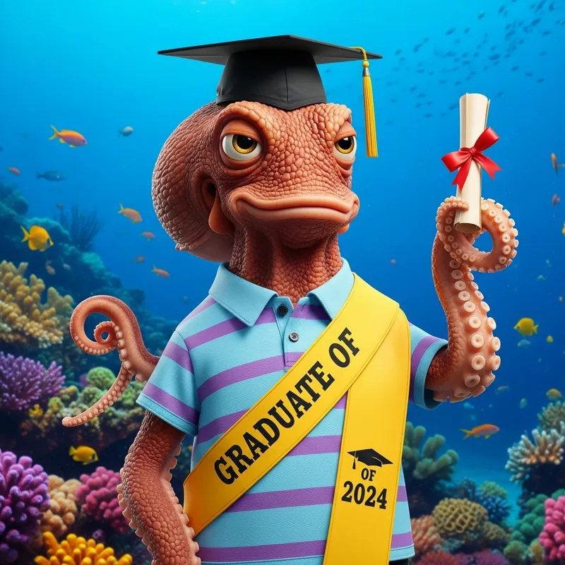 Octopus Graduate 2024 | Academic Octopus with Diploma and Graduation Sash Octopus Graduate 2024 | Academic Octopus with Diploma and Graduation Sash