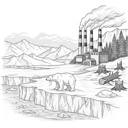 Climate Change Sketch: Melting Glacier & Industrial smokestacks