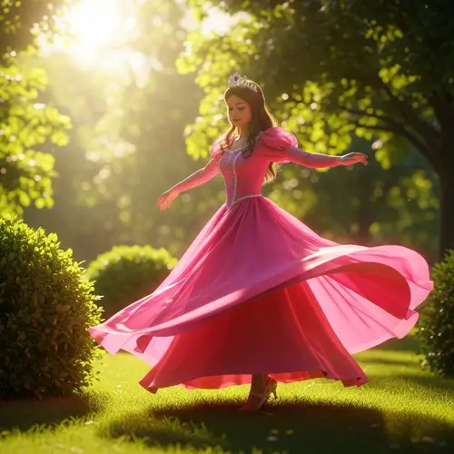 Enchanting Princess Dancing in Park | Sunlit Beauty