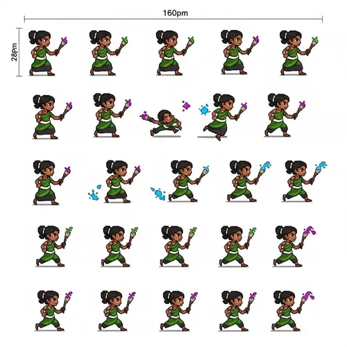 South Asian Female Artist Pixel Art Sprite Sheet