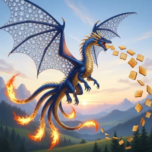 Mystical Dragon with Diamond Wings and Fiery Tails