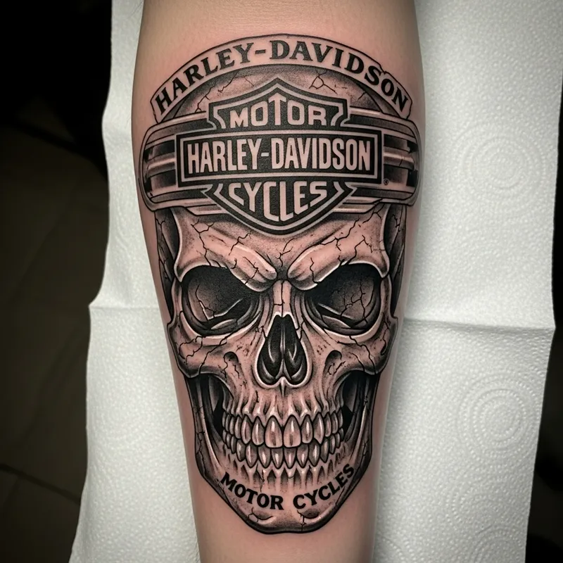 Skull and Harley Davidson Forearm Tattoo Design Skull and Harley Davidson Forearm Tattoo Design