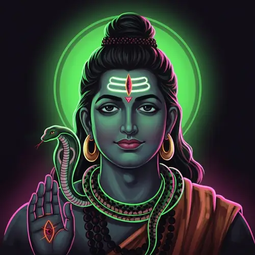 Neon Cyberpunk Figure with Third Eye and Serpent - Digital Art