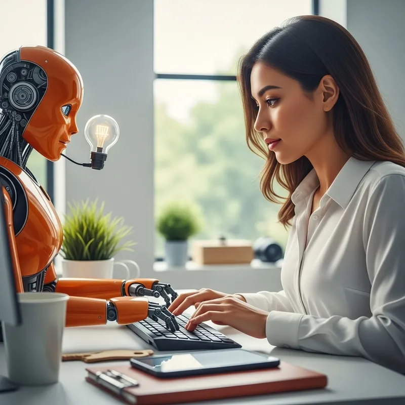 Realistic Woman Designing with Orange Robot: Boosting Ideas Realistic Woman Designing with Orange Robot: Boosting Ideas