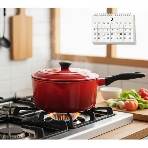 Red Cooking Pot on Rustic Stove | Kitchen Atmosphere Illustration