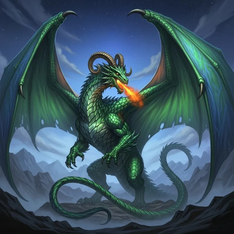 Majestic Dragon in Night Sky With Iridescent Scales Majestic Dragon in Night Sky With Iridescent Scales