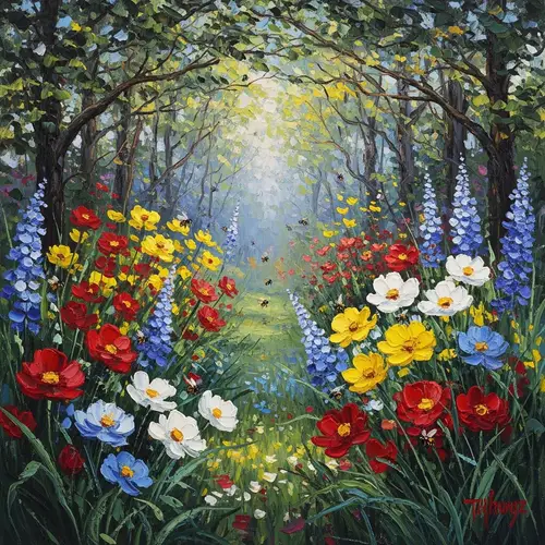 Blooming Flowers & Spring Garden Scene | Impressionist Art