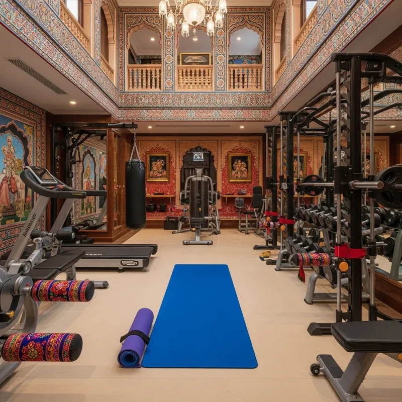 Opulent Home Gym with Indian-Inspired Decor - Fitness Equipment & Accessories Opulent Home Gym with Indian-Inspired Decor - Fitness Equipment & Accessories