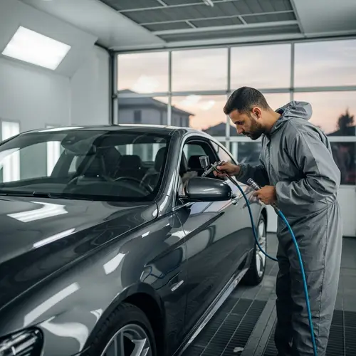 Professional Auto Repair: Skilled Mechanic Paints Luxury Car