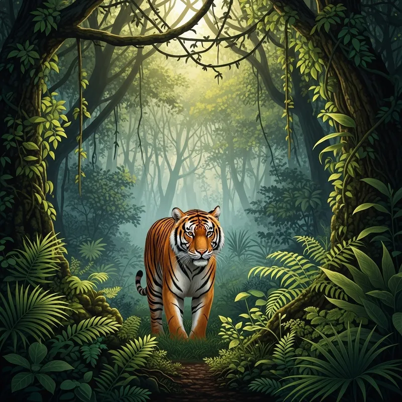 Majestic Tiger Roaming in Vibrant Jungle - Capturing the Wild Essence