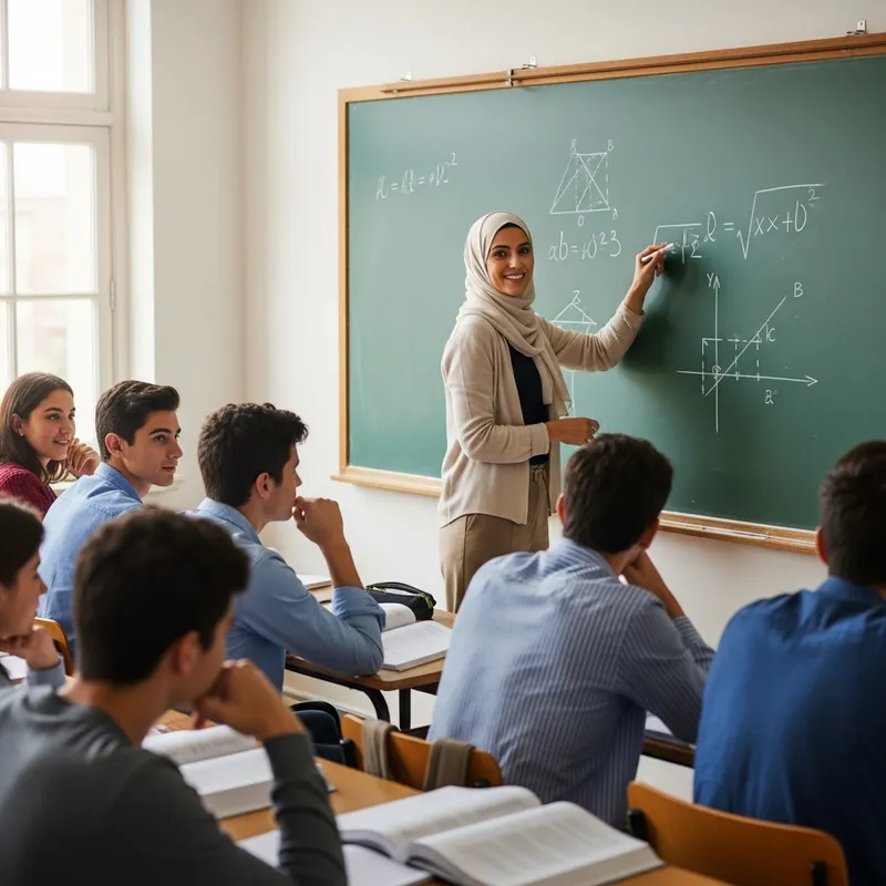Math Teacher in Hijab Inspiring Students with Equations
