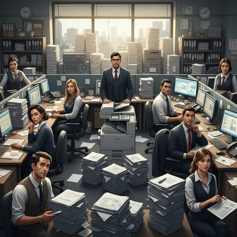 Chaotic Accounting Office Layout with Unengaged Staff and Inefficient Management