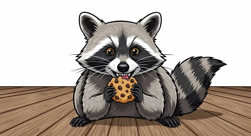 Playful Raccoon Munching on Chocolate Chip Cookie