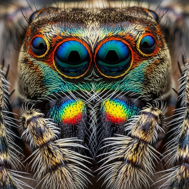 Jumping Spider Face | Semi-Colorful Close-Up Image