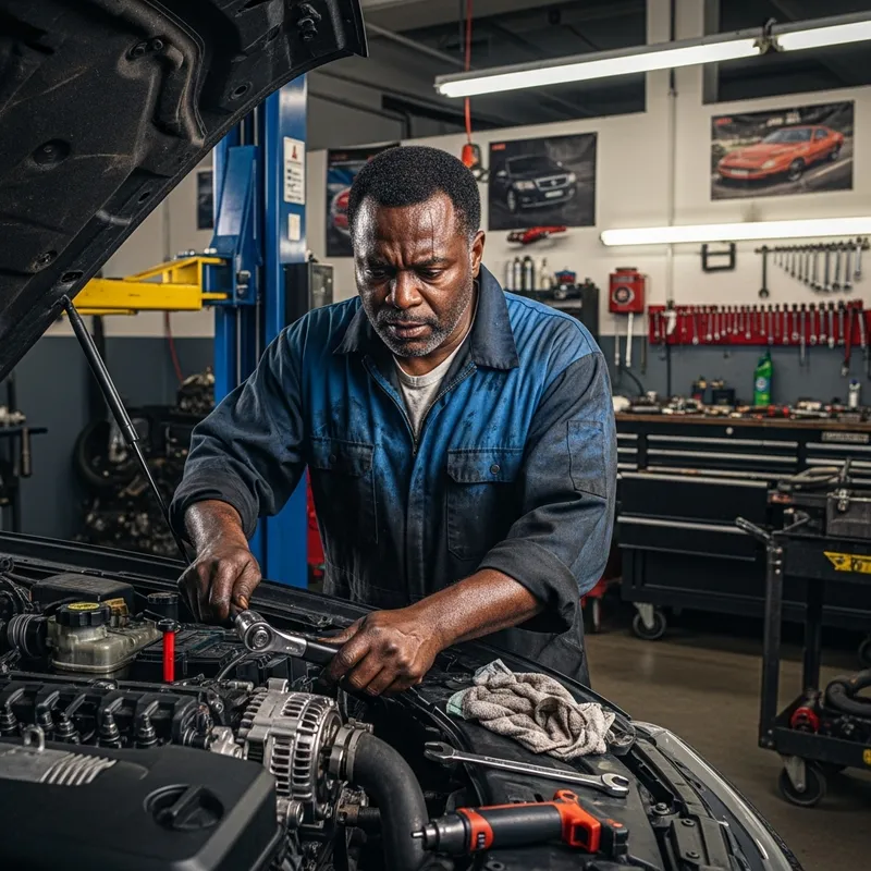 Skilled Black Mechanic at Work | Expert Car Repair Services