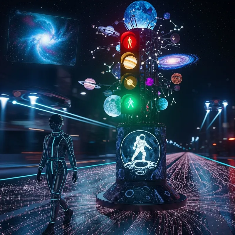 Space Pedestrian Crossing at Cosmic Traffic Light