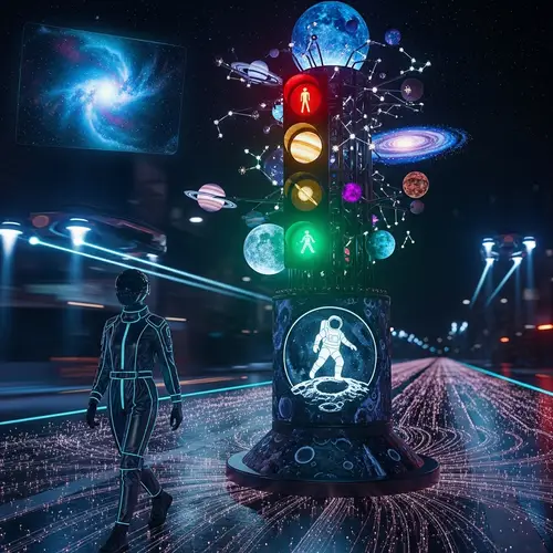 Space-Themed Traffic Light: Human Crossing Road