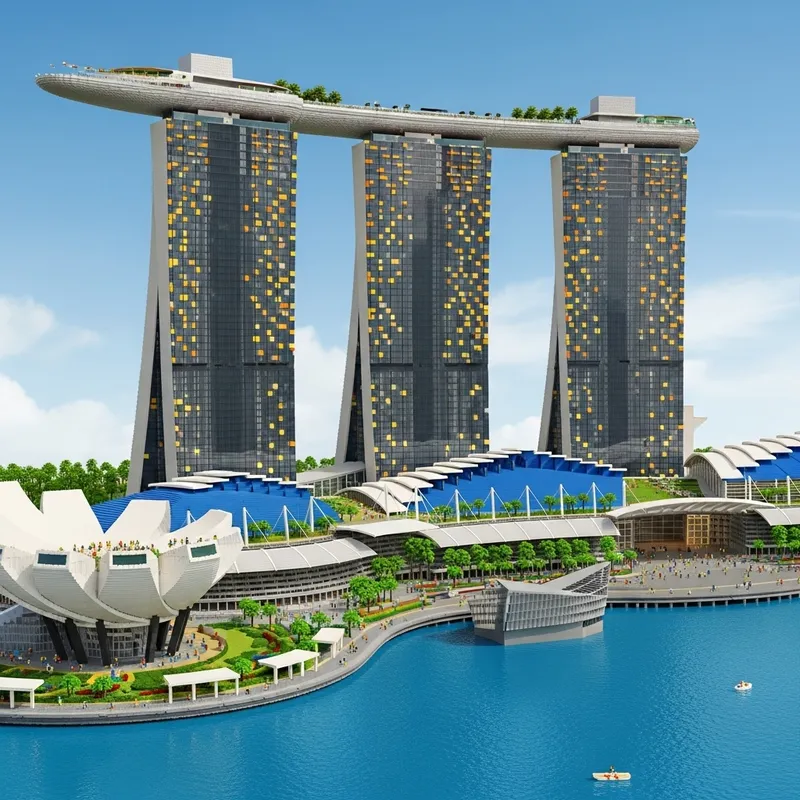Marina Bay Sands Lego Replica - Colorful Miniature in Lego Bricks