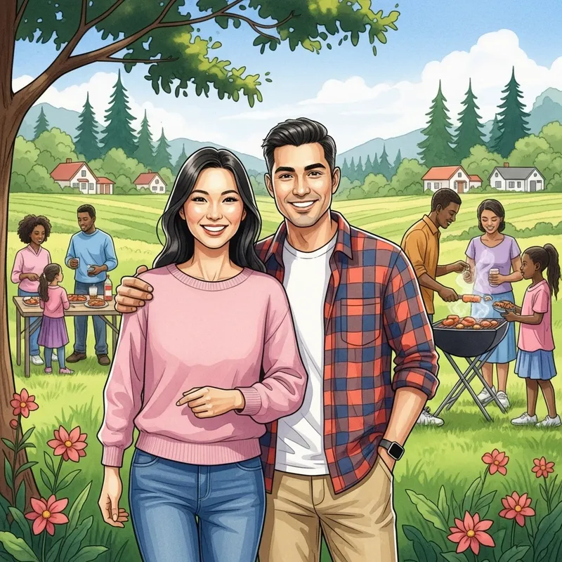 Happy Rural Couple Living Together with Neighbors