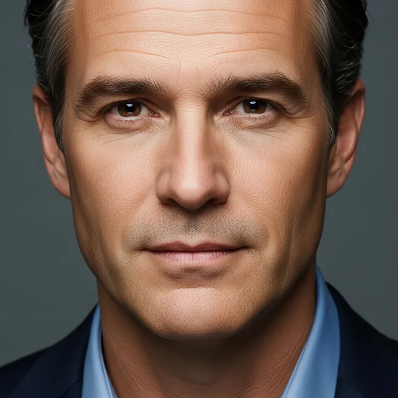 Wise and Youthful 45-Year-Old Male Close-Up Portrait