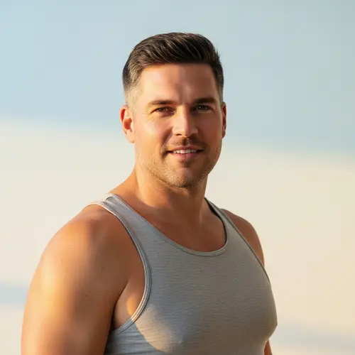 Confident Adult Caucasian Male in Casual Grey Undergarments