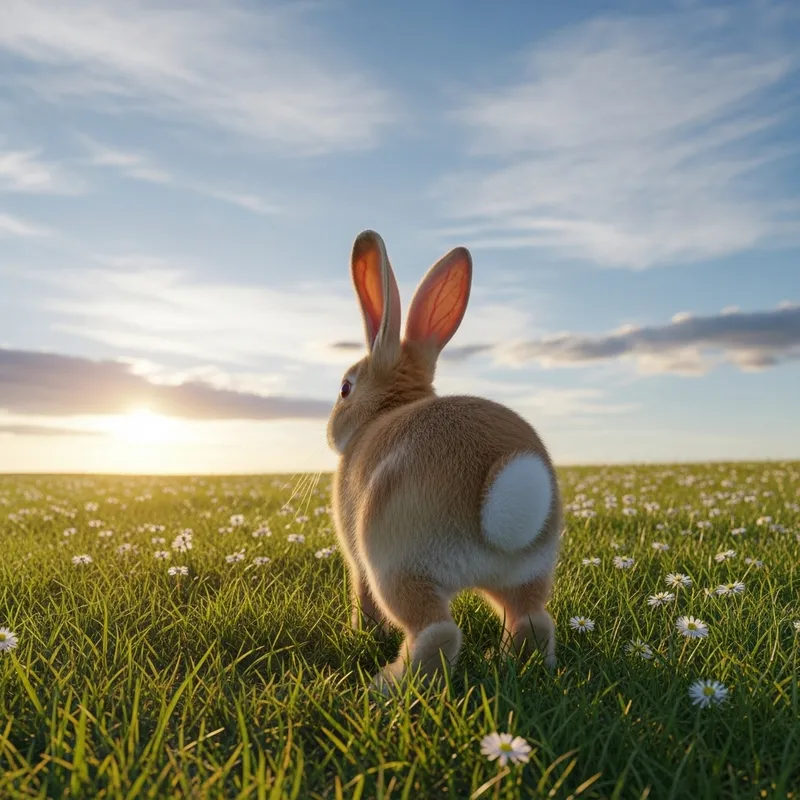 Bunny Descendant Walking in Green Fields Bunny Descendant Walking in Green Fields