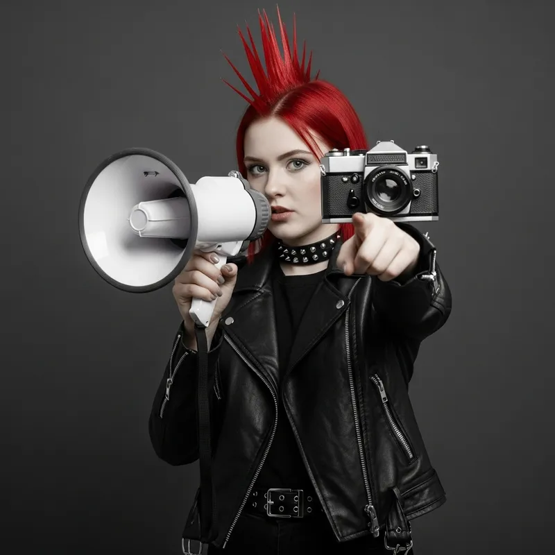 Confident Fiery Red-Haired Girl with Megaphone | Punk Rock Style
