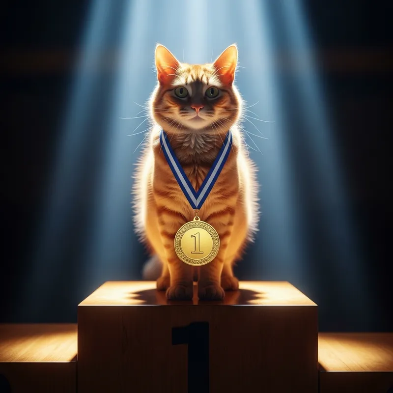 Champion Tabby Cat on Sparkling Podium