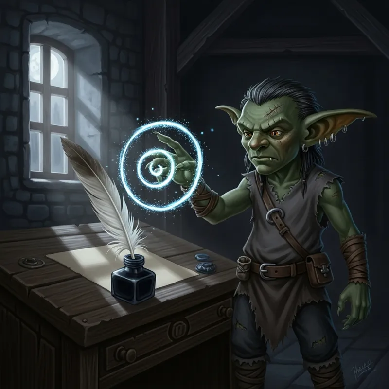 Enchanting Goblin: Mystical Quill Transformation