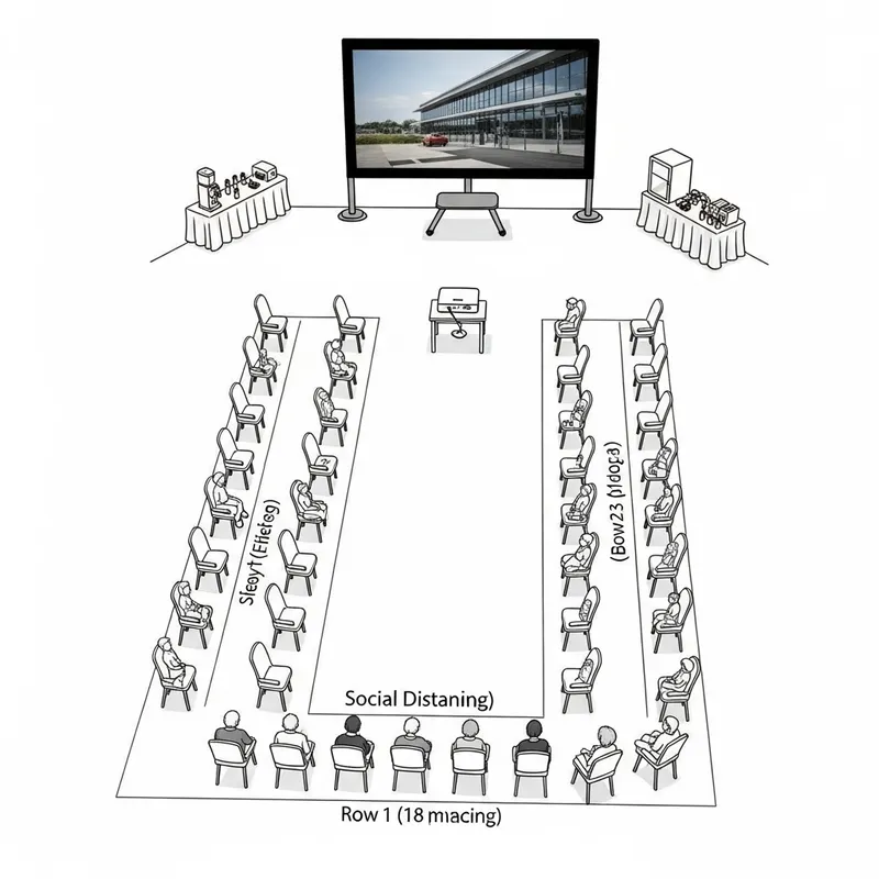 Comfortable U-Shape Event Screening Setup for 18 Guests Comfortable U-Shape Event Screening Setup for 18 Guests