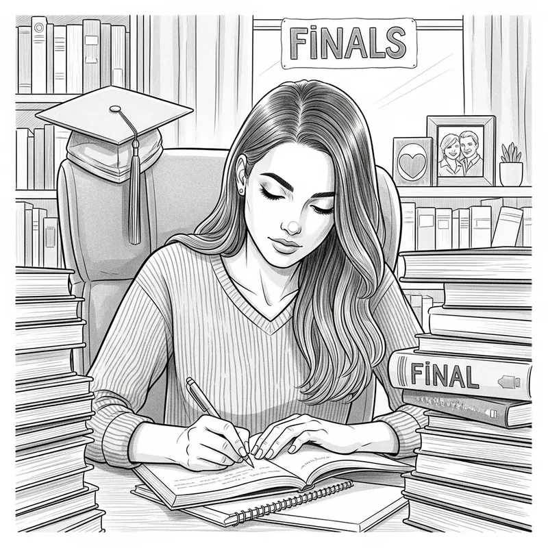 Motivated Girl Working Towards College Graduation - Monochrome Sketch