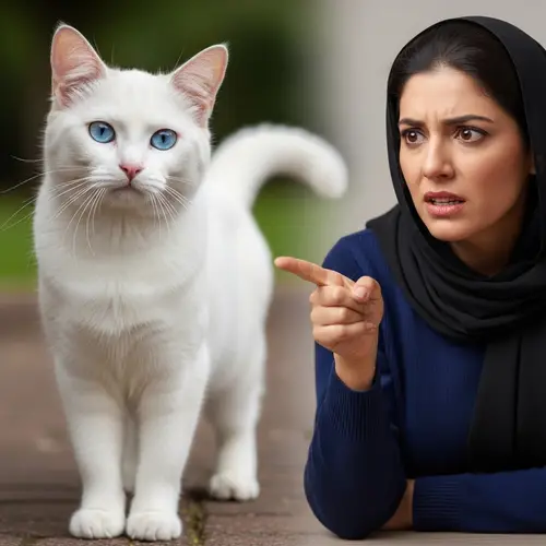 White Cat with Blue Eyes - Innocent Outdoor Scene
