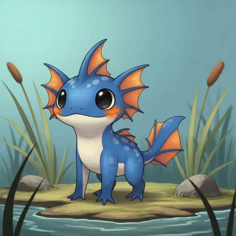 Marshtomp Pokemon - Friendly Blue Amphibian Fantasy Creature