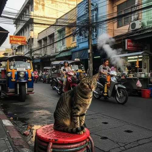 Cat on Street in Bangkok - Explore the Urban Jungle