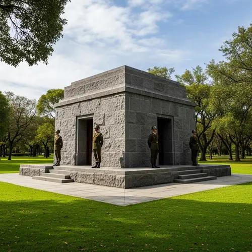 Gray Granite Structure in Lush Green Park