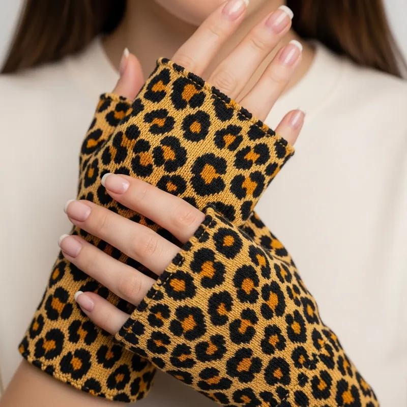 Stylish Leopard Print Fingerless Gloves with Natural Manicure
