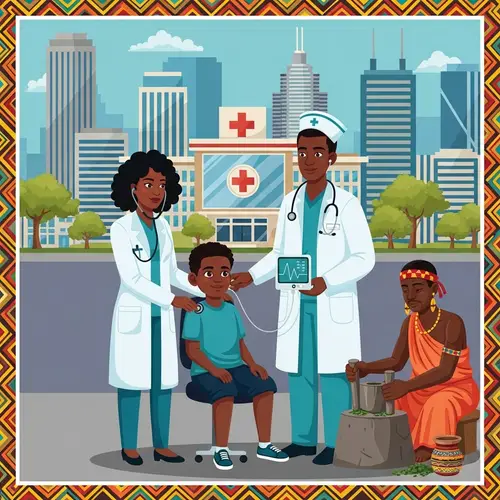 African Healthcare: Modern and Traditional Medicine Illustration