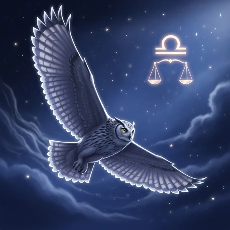 Serenity in the Night Sky: Majestic Owl, Air, Libra Symbol