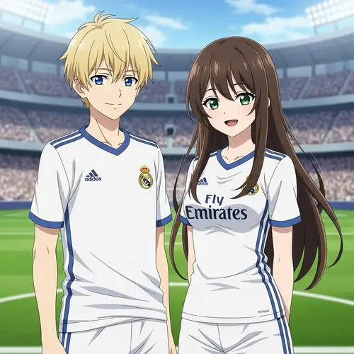 Cute Anime Boy and Girl in Real Madrid Jersey - Fan Art