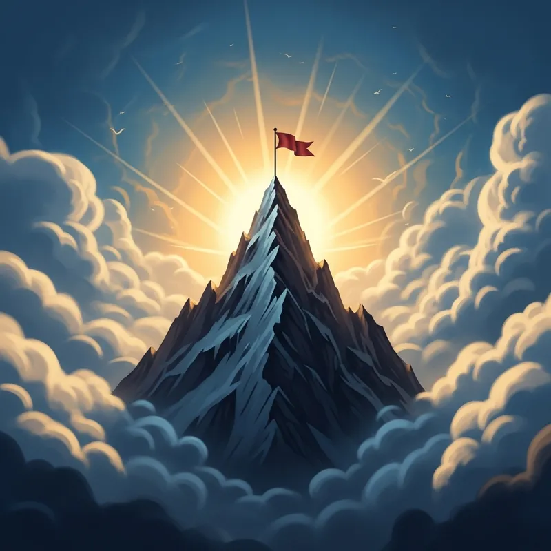 Abstract Achievement | Mountain Peak, Flag, Sun Rays Abstract Achievement | Mountain Peak, Flag, Sun Rays