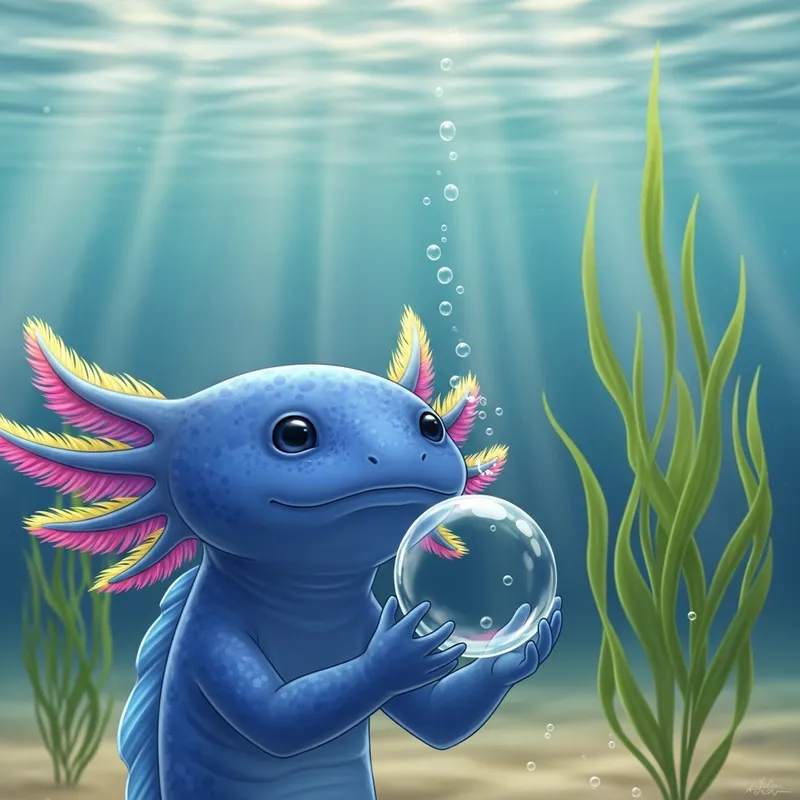 Axolotl Caring for Water - Underwater Serenity