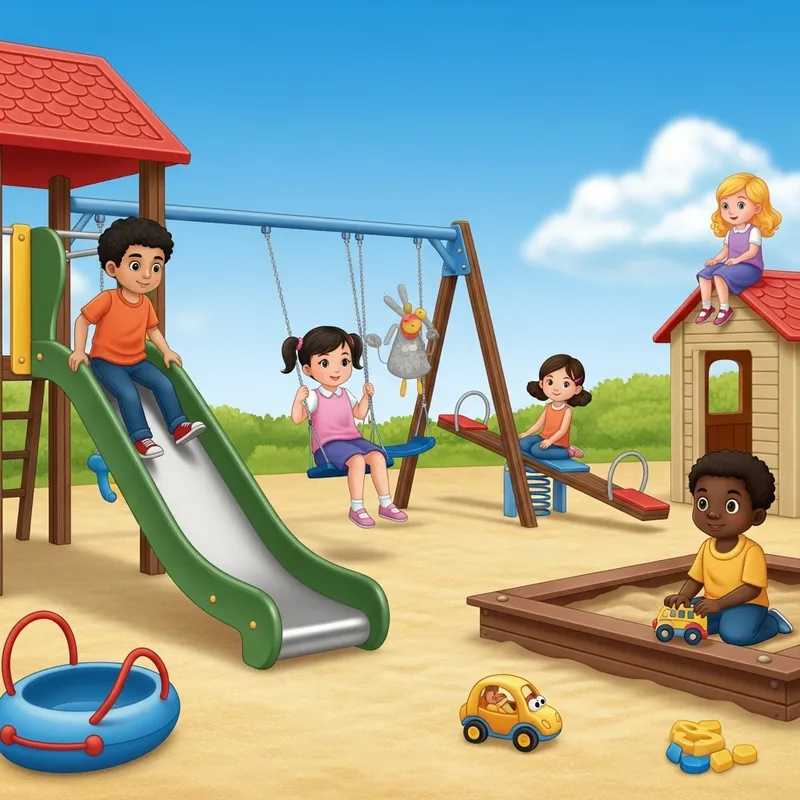 Children Playing in Playground with Various Elements | Fun Play Area