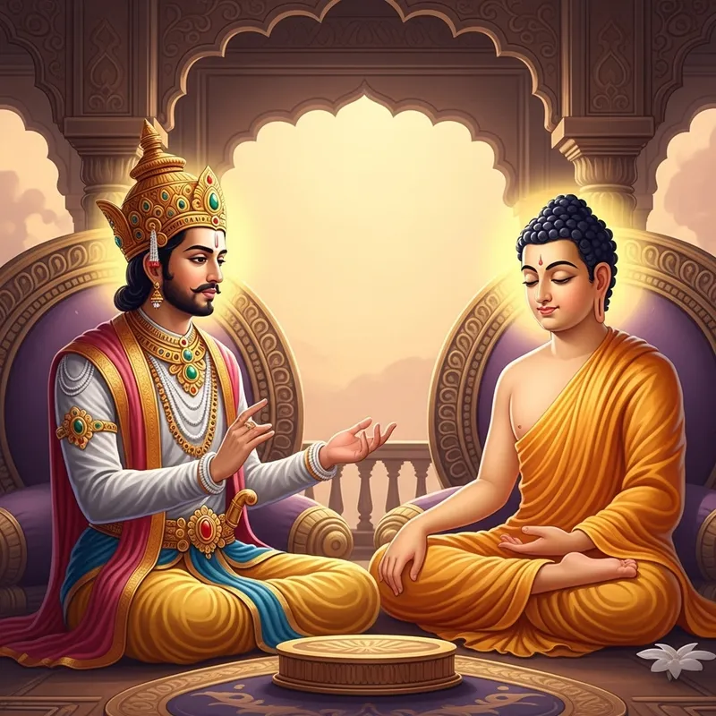 Indian King in Dialogue with Gautam Buddha