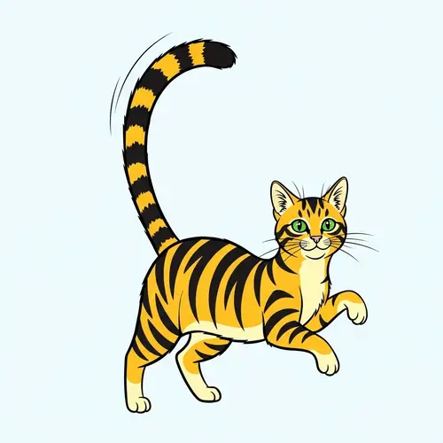 Playful Yellow and Black Cat 2D Drawing