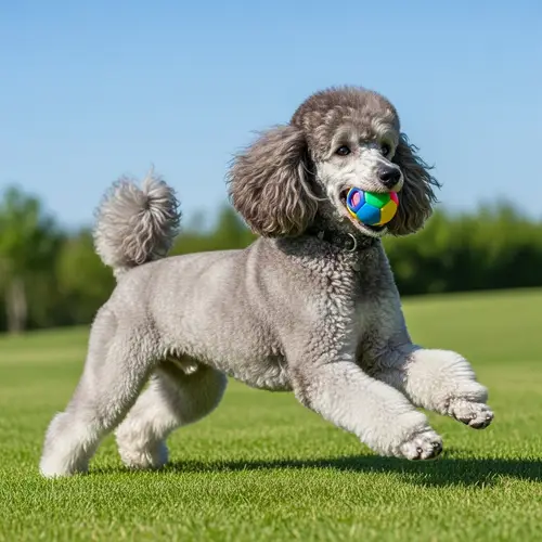 Silver Poodle with Luxury Pet Trim - Playful Outdoor Setting