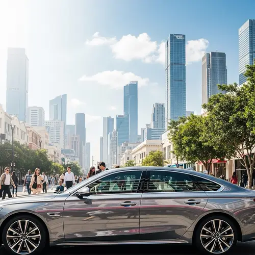 Dynamic Modern Sedan in Vibrant Urban Setting | City Car Scene